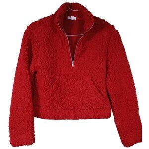 Garage Womens Red Fuzzy Half Zip Sweater Size Small